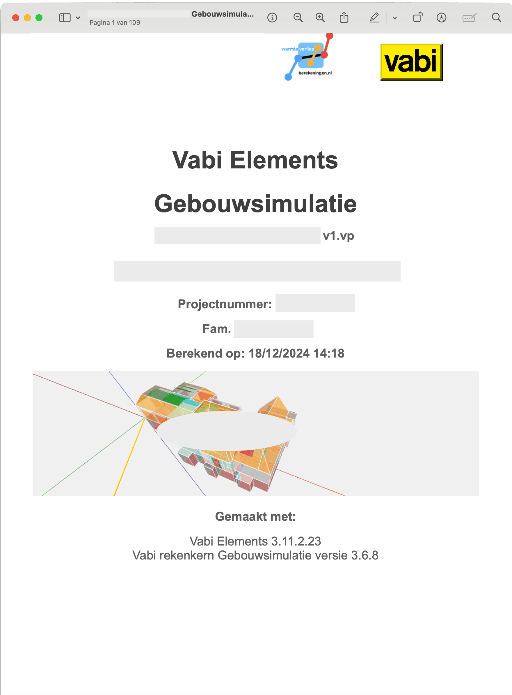Voorbeeld rapport Voorpagina voorbeeldrapport warmteverliesberekening Vabi Elements